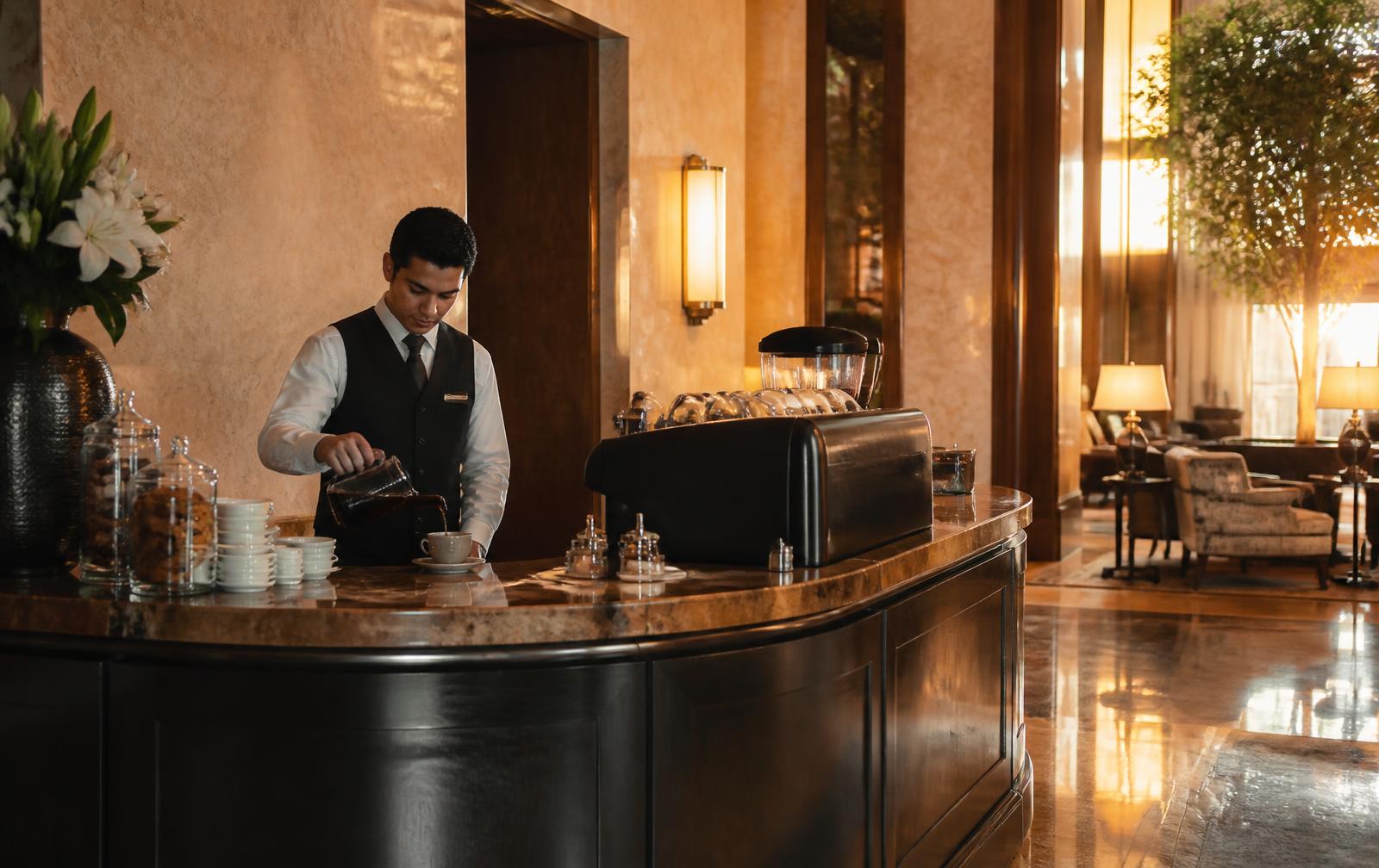 Hospitality service setting with coffee and tea service